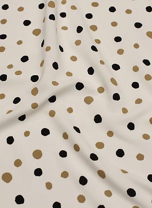 Плательная вискоза стрейч (н) черно-бежевый стилизованный горох на белом  - в интернет-магазине тканей Тессутидея арт. 04-1784