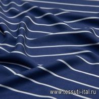 Плательная тенсель вареная  (н) белая полоска на синем - итальянские ткани Тессутидея арт. 01-5820
