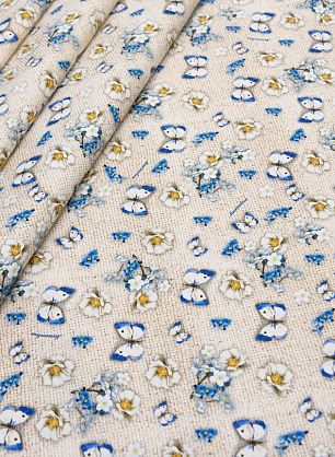 Хлопок стрейч (н) цветы и бабочки на бежевом меланже в стиле Monnalisa - в интернет-магазине тканей Тессутидея арт. 01-5587