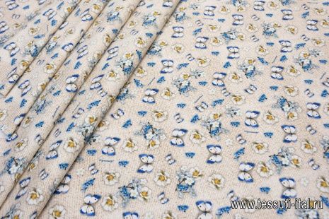 Хлопок стрейч (н) цветы и бабочки на бежевом меланже в стиле Monnalisa - итальянские ткани Тессутидея арт. 01-5587