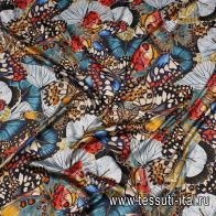 Шелк атлас стрейч (н) яркие бабочки - итальянские ткани Тессутидея арт. 10-3692