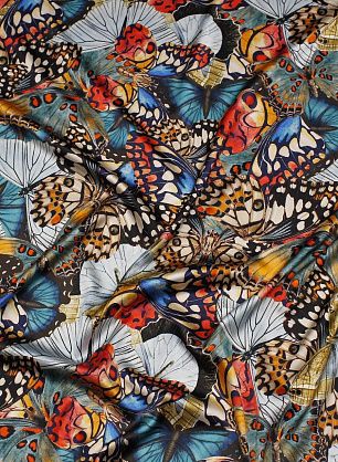 Шелк атлас стрейч (н) яркие бабочки - в интернет-магазине тканей Тессутидея арт. 10-3692