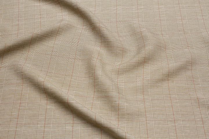 Костюмный лен (н) розово-бежевая стилизованная клетка  - итальянские ткани Тессутидея арт. 05-4639