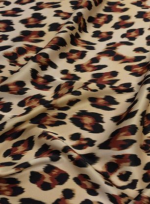 Шелк атлас стрейч (н) черно-коричневый хищный принт на бежевом - в интернет-магазине тканей Тессутидея арт. 10-2577