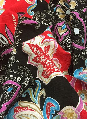 Плательная (н) крупный красно-черно-голубой растительный орнамент - в интернет-магазине тканей Тессутидея арт. 04-1098