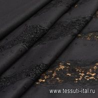 Пальтовая лоден с кружевом (о) черная - итальянские ткани Тессутидея арт. 09-1744