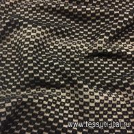 Жаккард (н) черный стилизованный квадрат на бежевом - итальянские ткани Тессутидея арт. 05-2599