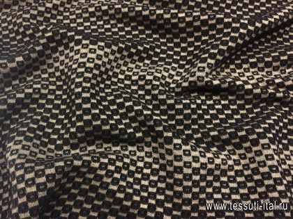 Жаккард (н) черный стилизованный квадрат на бежевом - итальянские ткани Тессутидея арт. 05-2599