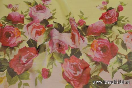Шифон (н) цветочный рисунок на желто-розово-бирюзовом деграде - итальянские ткани Тессутидея арт. 10-3240