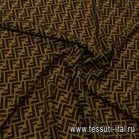 Крепдешин (н) темно-коричневый логотип на бежевом меланже - итальянские ткани Тессутидея арт. 10-3450