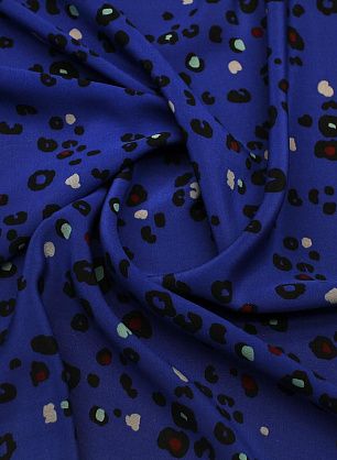 Крепдешин (н) черный рисунок с цветными вкраплениями на синем - в интернет-магазине тканей Тессутидея арт. 10-4137