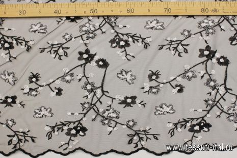 Кружевное полотно расшитое пайетками (н) черно-белое - итальянские ткани Тессутидея арт. 03-6937