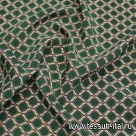 Крепдешин 95 г/м (н) бежево-зеленый орнамент - итальянские ткани Тессутидея арт. 10-3334