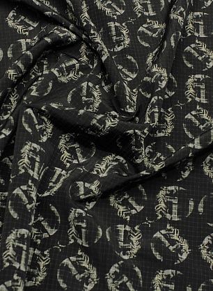 Плащевая с водоотталкивающим покрытием (н) тигры и логотип на черной клетке - в интернет-магазине тканей Тессутидея арт. 11-0456