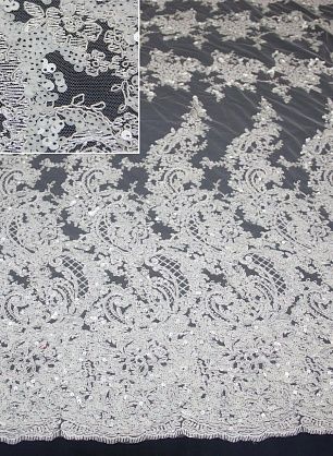 Кружево на сетке расшитое паетками (о) айвори - в интернет-магазине тканей Тессутидея арт. 03-3119
