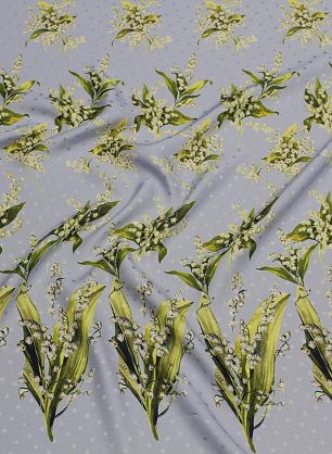 Шелк дама купон (1,47м) (н) ландыши и горох на голубом - в интернет-магазине тканей Тессутидея арт. 10-3394