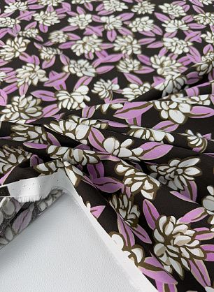 Хлопок плательный 190 г/м (н) бело-розовый цветочный рисунок на темно-коричневом - в интернет-магазине тканей Тессутидея арт. 01-8067