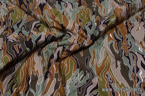 Плащевая стежка с водоотталкивающим покрытием (н) черно-коричнево-зеленый рисунок - итальянские ткани Тессутидея арт. 11-0486