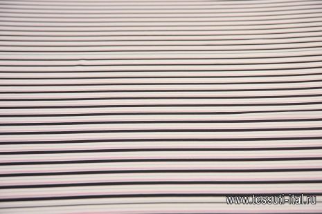 Крепдешин (н) черно-серо-розовая поперечная полоска на белом - итальянские ткани Тессутидея арт. 10-1644