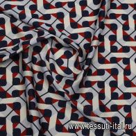 Крепдешин стрейч (н) сине-красно-голубая геометрическая абстракция - итальянские ткани Тессутидея арт. 10-3795