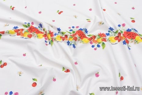 Хлопок бордюры (н) цветы и ягоды на белом - итальянские ткани Тессутидея арт. 01-6913