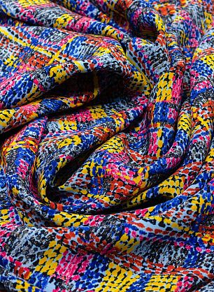 Крепдешин (н) яркий черно-желто-розово-синий орнамент - в интернет-магазине тканей Тессутидея арт. 02-8422