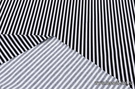 Трикотаж хлопок (н) черно-белая полоска - итальянские ткани Тессутидея арт. 12-0869