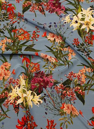 Крепдешин (н) цветочный рисунок на голубом - в интернет-магазине тканей Тессутидея арт. 10-3842