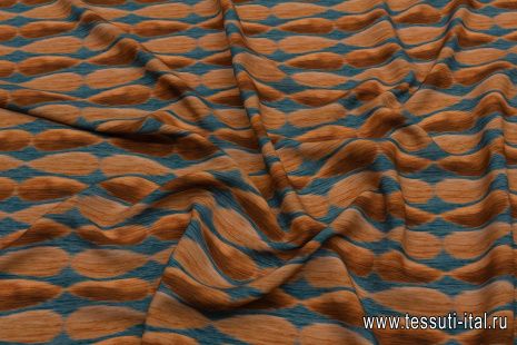 Плательная вискоза (н) бирюзово-коричневая меланжевая абстракция - итальянские ткани Тессутидея арт. 04-1518