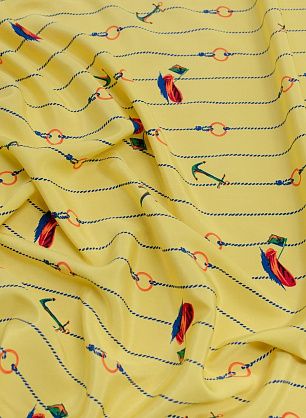 Крепдешин (н) морская тема и голубая стилизованная полоска на ярко-желтом в стиле Ralph Lauren - в интернет-магазине тканей Тессутидея арт. 10-2471