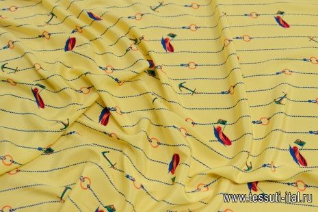 Крепдешин (н) морская тема и голубая стилизованная полоска на ярко-желтом в стиле Ralph Lauren - итальянские ткани Тессутидея арт. 10-2471