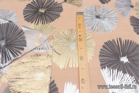 Органза (н) стилизованные цветы из люрекса на белом - итальянские ткани Тессутидея арт. 10-2783