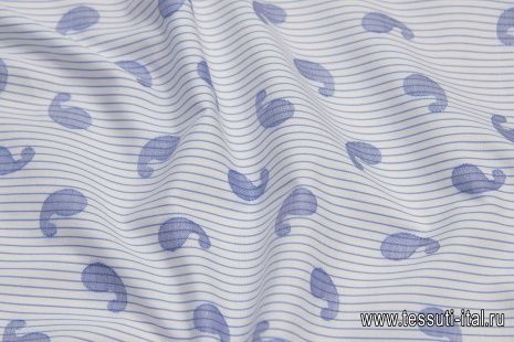Сорочечная (н) пейсли на бело-голубой полоске  - итальянские ткани Тессутидея арт. 01-6147