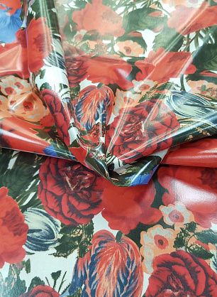 Плащевая с  водоотталкивающим покрытием (н) красно-сине-зеленый цветочный орнамент - в интернет-магазине тканей Тессутидея арт. 11-0360