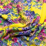 Крепдешин (н) цветочный орнамент на желтом - итальянские ткани Тессутидея арт. 02-8760
