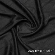 Шелк жаккард стрейч (о) черный растительный рисунок на черном - итальянские ткани Тессутидея арт. 10-3836