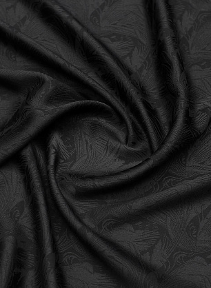 Шелк жаккард стрейч (о) черный растительный рисунок на черном - в интернет-магазине тканей Тессутидея арт. 10-3836
