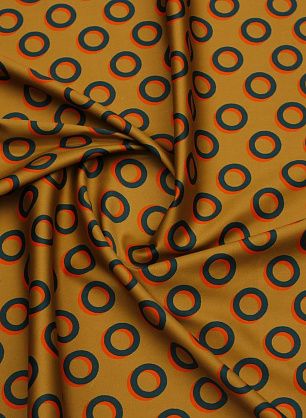 Хлопок стрейч (н) оранжево-зеленые круги на песочном - в интернет-магазине тканей Тессутидея арт. 01-7716