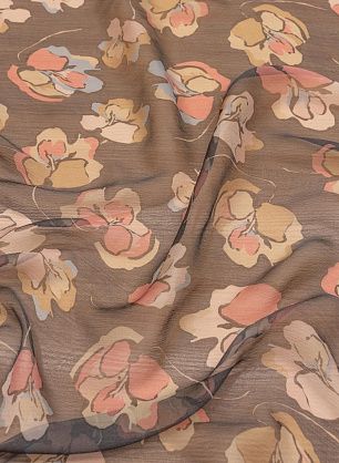 Шифон крэш (н) стилизованные цветы на черном - в интернет-магазине тканей Тессутидея арт. 10-2681