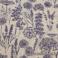 Маркизет (н) синий растительный рисунок на белом - итальянские ткани Тессутидея арт. 10-3434