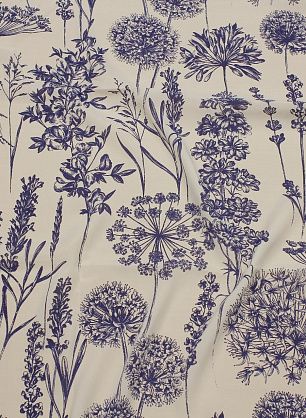 Маркизет (н) синий растительный рисунок на белом - в интернет-магазине тканей Тессутидея арт. 10-3434