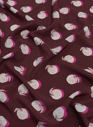 Крепдешин (н) белые апельсины на темно-коричневом - в интернет-магазине тканей Тессутидея арт. 10-2564