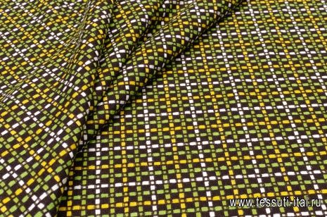 Шанель (н) желто-бело-зеленая на кричневом - итальянские ткани Тессутидея арт. 03-5607
