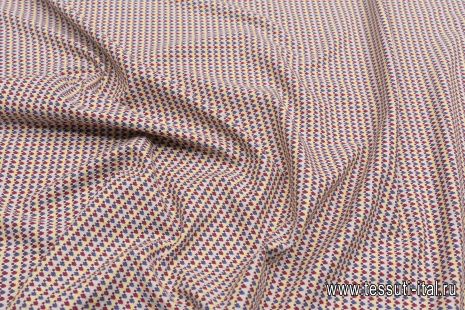 Жаккард стрейч (н) сине-бордовый геометрический орнамент на желтом - итальянские ткани Тессутидея арт. 01-6955