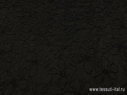 Шелк шантунг расшитый бисером (о) черный - итальянские ткани Тессутидея арт. 02-7679