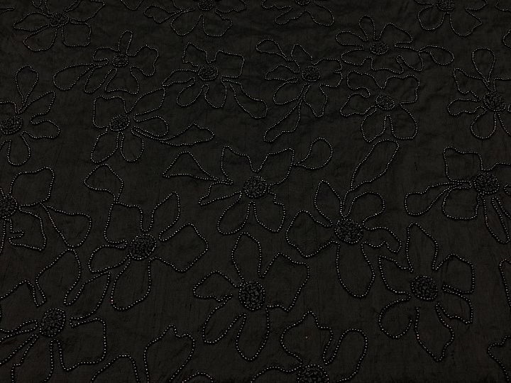 Шелк шантунг расшитый бисером (о) черный - итальянские ткани Тессутидея арт. 02-7679