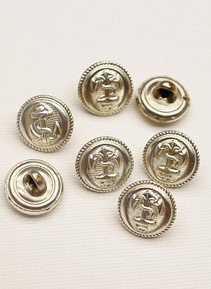 Пуговица металл серебро на ножке d-13мм якорь - в интернет-магазине тканей Тессутидея арт. F-6611