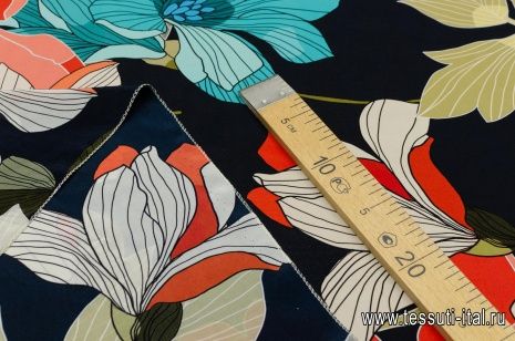 Крепдешин (н) яркий крупный цветочный орнамент на черном - итальянские ткани Тессутидея арт. 02-8553