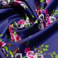 Плательная атлас стрейч (н) розы на темно-синем в стиле Ungaro - итальянские ткани Тессутидея арт. 03-5915