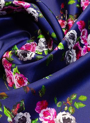 Плательная атлас стрейч (н) розы на темно-синем в стиле Ungaro - в интернет-магазине тканей Тессутидея арт. 03-5915